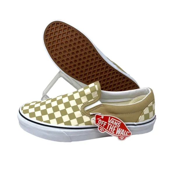 VANS Classic Slip On Shoes Check Taupe Men’s Canvas Size Sneakers VN0A5AO8YUU